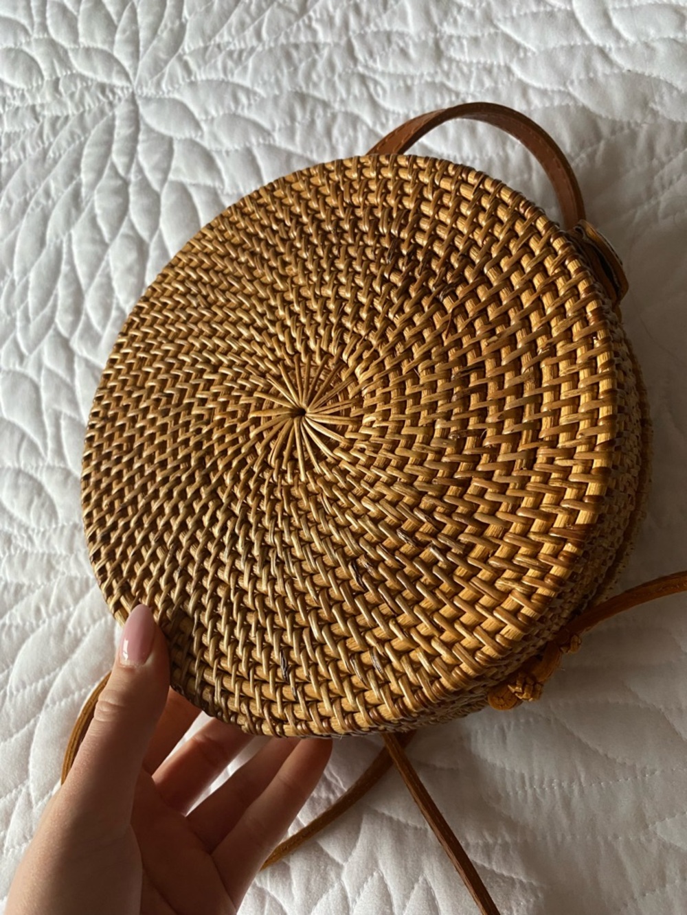 Hand Woven Rattan + Leather Crossbody Bag - Picture 5 of 8